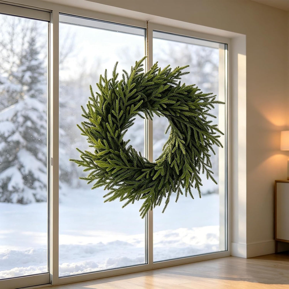 24"Realistic Artificial Norfolk Pine Christmas Wreath for Front Door