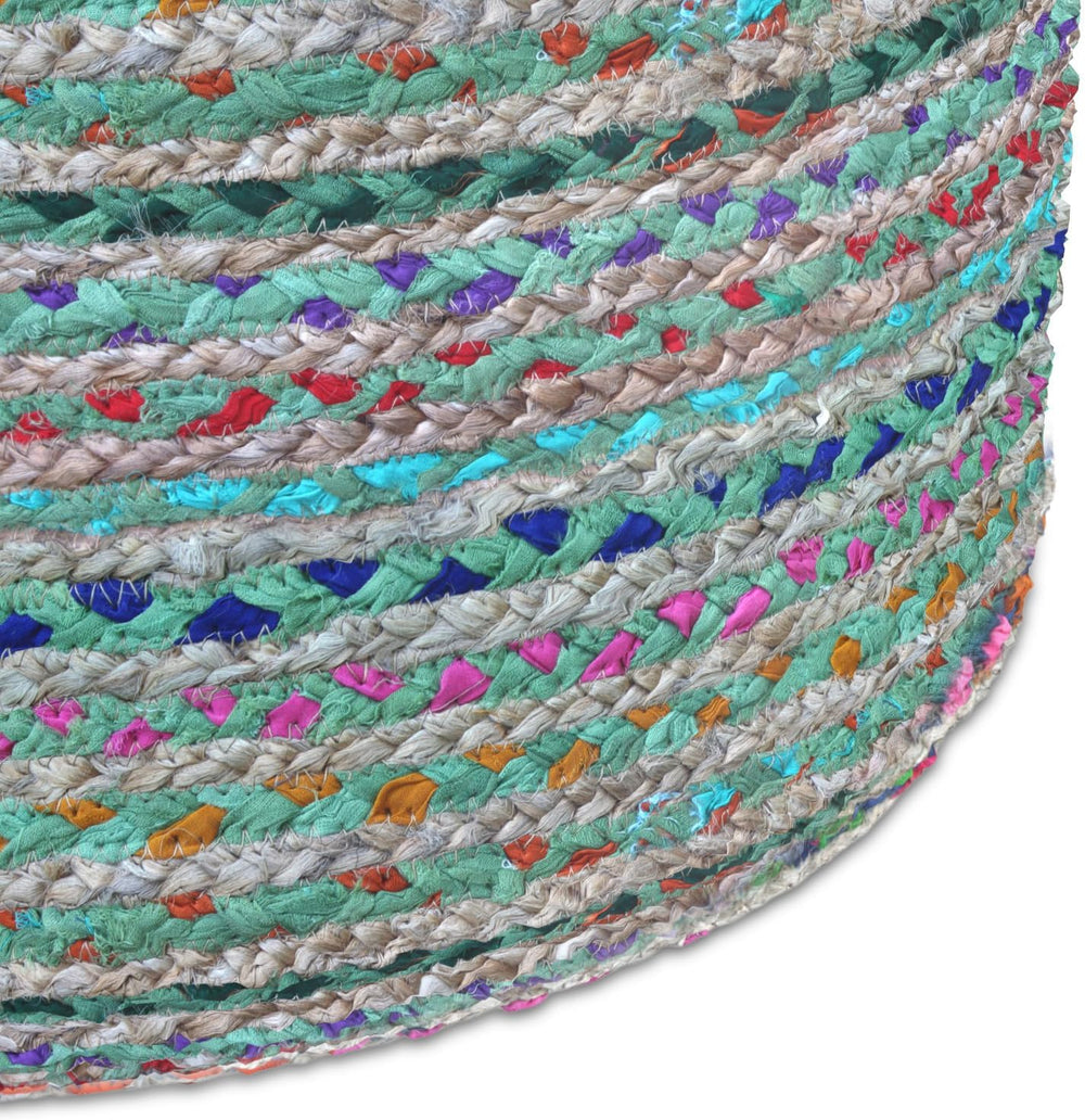 SIMPLIHOME Margo 20" Wide Round Pouf in Multi-Green Jute and Cotton