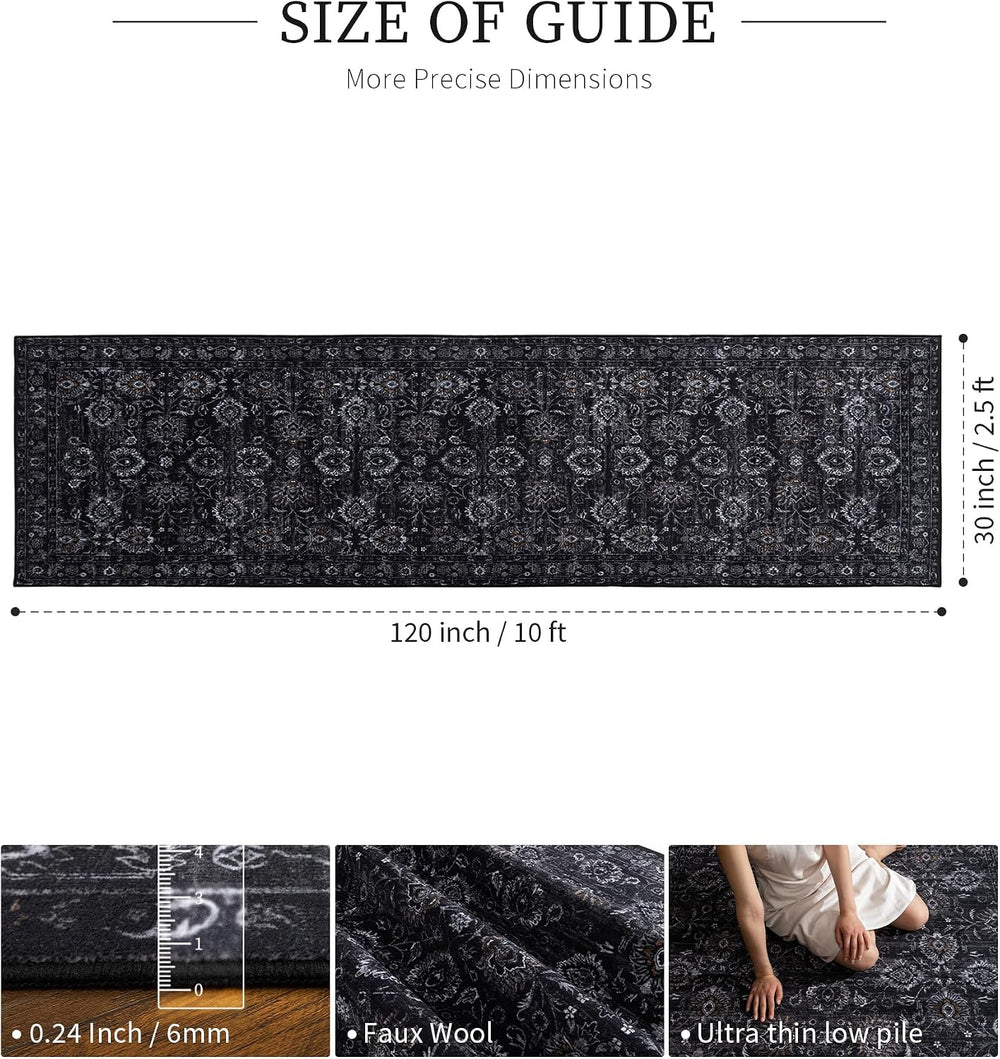 Black 2.5x10 Rug Runners for Hallways Non Slip Washable Soft