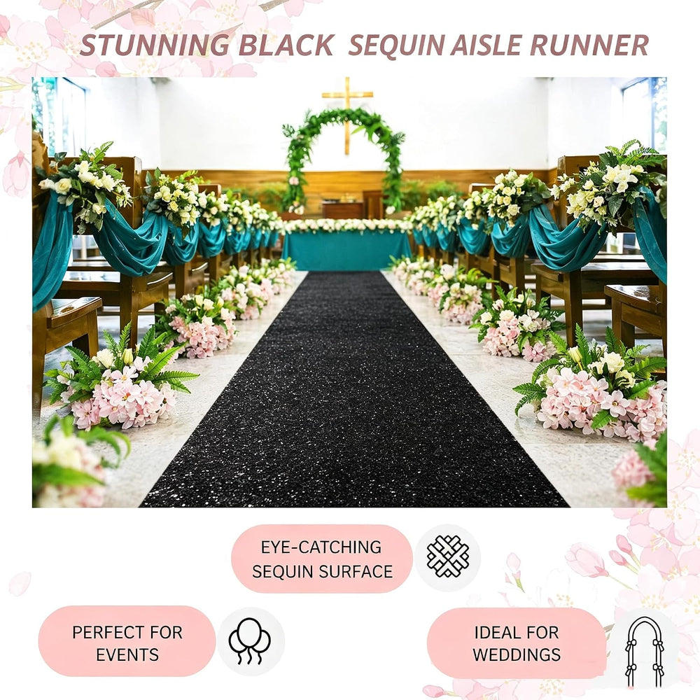 DUOBAO Sequin Aisle Runner, Black, 4FT x 15FT