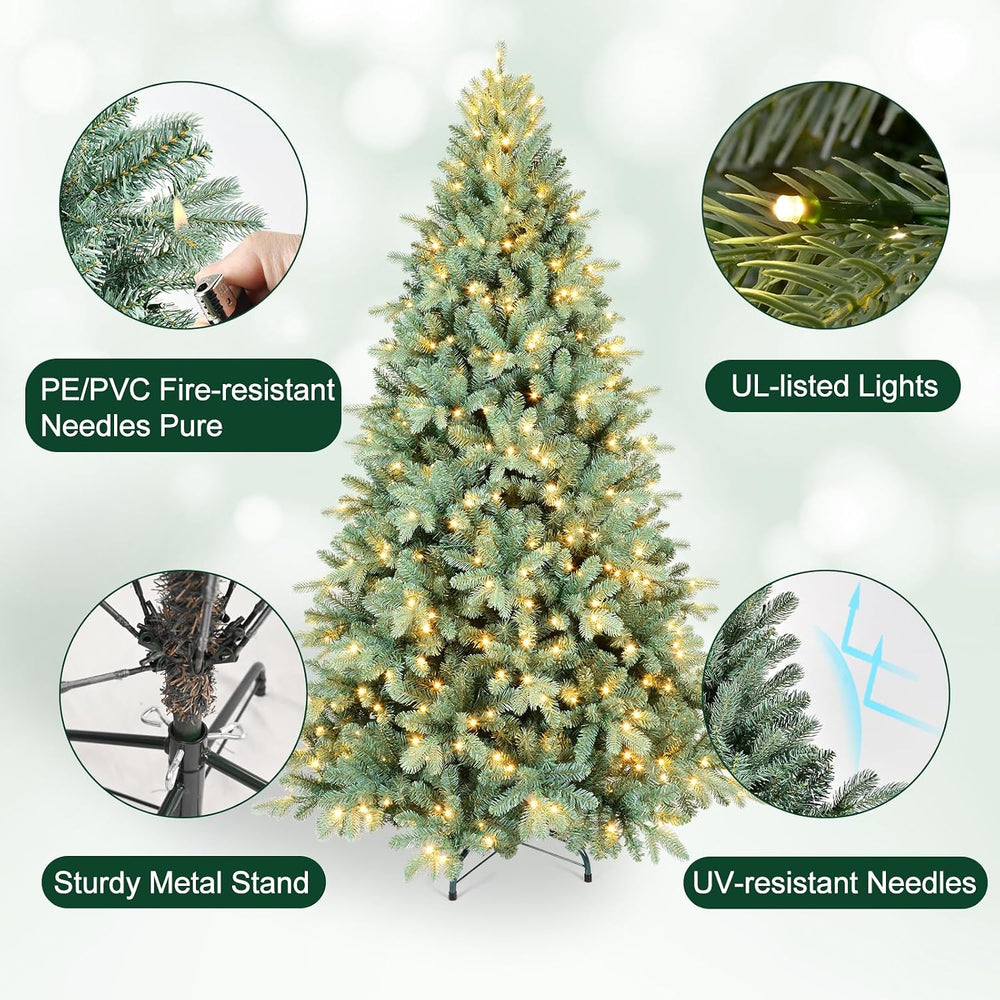 7.5ft Prelit Artificial Christmas Tree, Blue Spruce Xmas Tree with Lights &am...