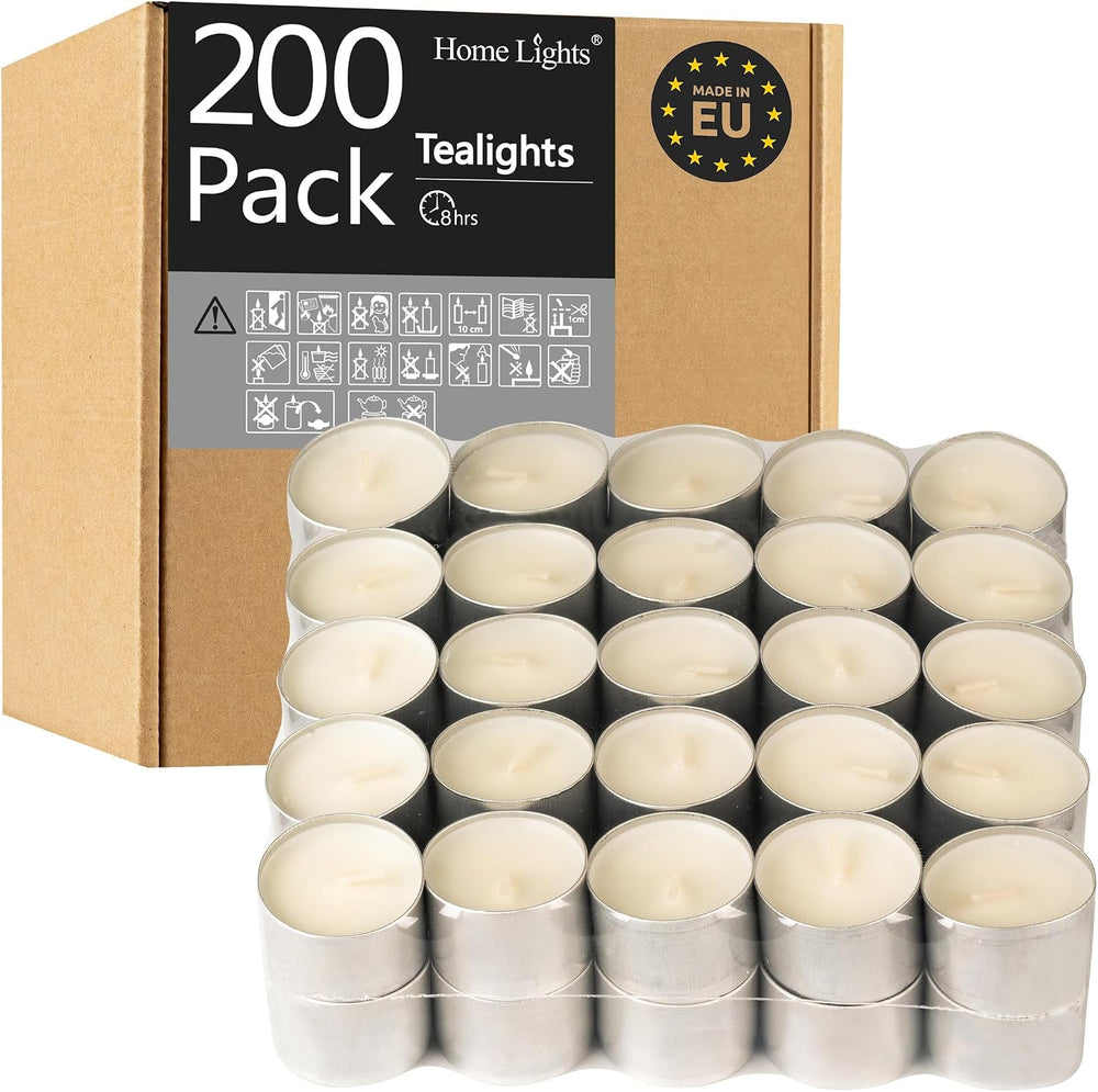 HomeLights Tealight Candles - 8 Hour Long time Burning, Giant 100,200,300 Pac...