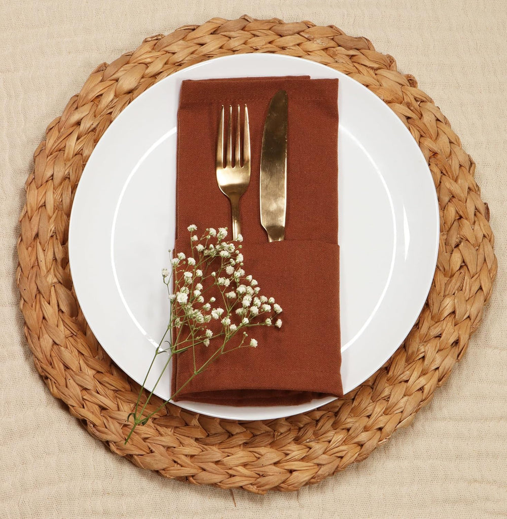 PurpleEssences Cloth Dinner Napkins 18x18 in Set of 12 - Rust