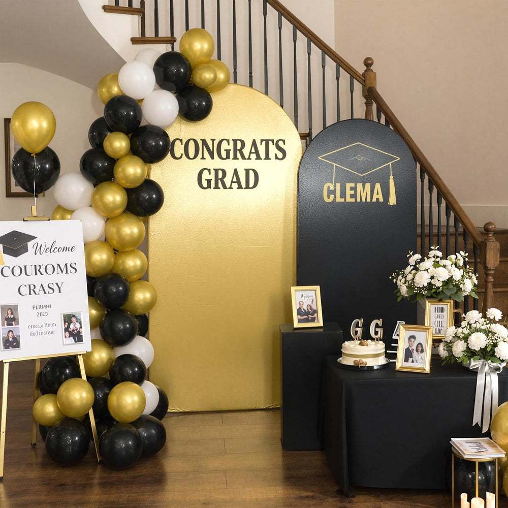 Black Gold Sequin Arch Backdrop Cover Set of 2(6ft/7.2ft), Shimmer Chiara