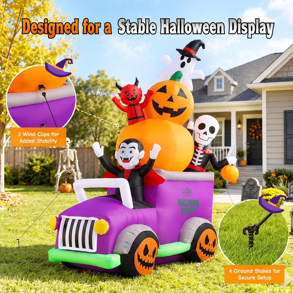 Elegear 8FT Parade Truck Halloween Inflatable, Outdoor Yard Lawn Decor