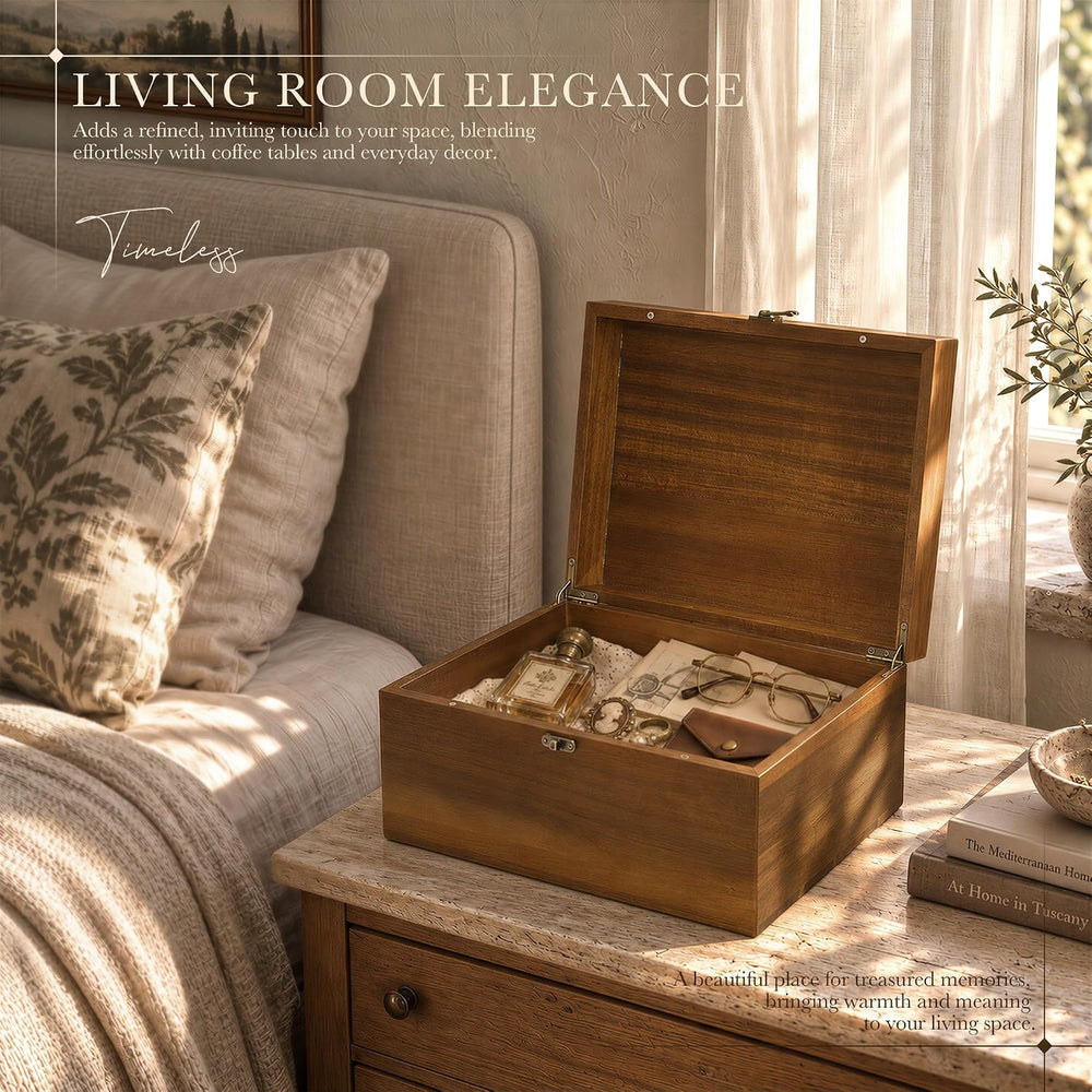 Wooden Keepsake Box for Women, Acacia Wood Storage Box, Light Brown