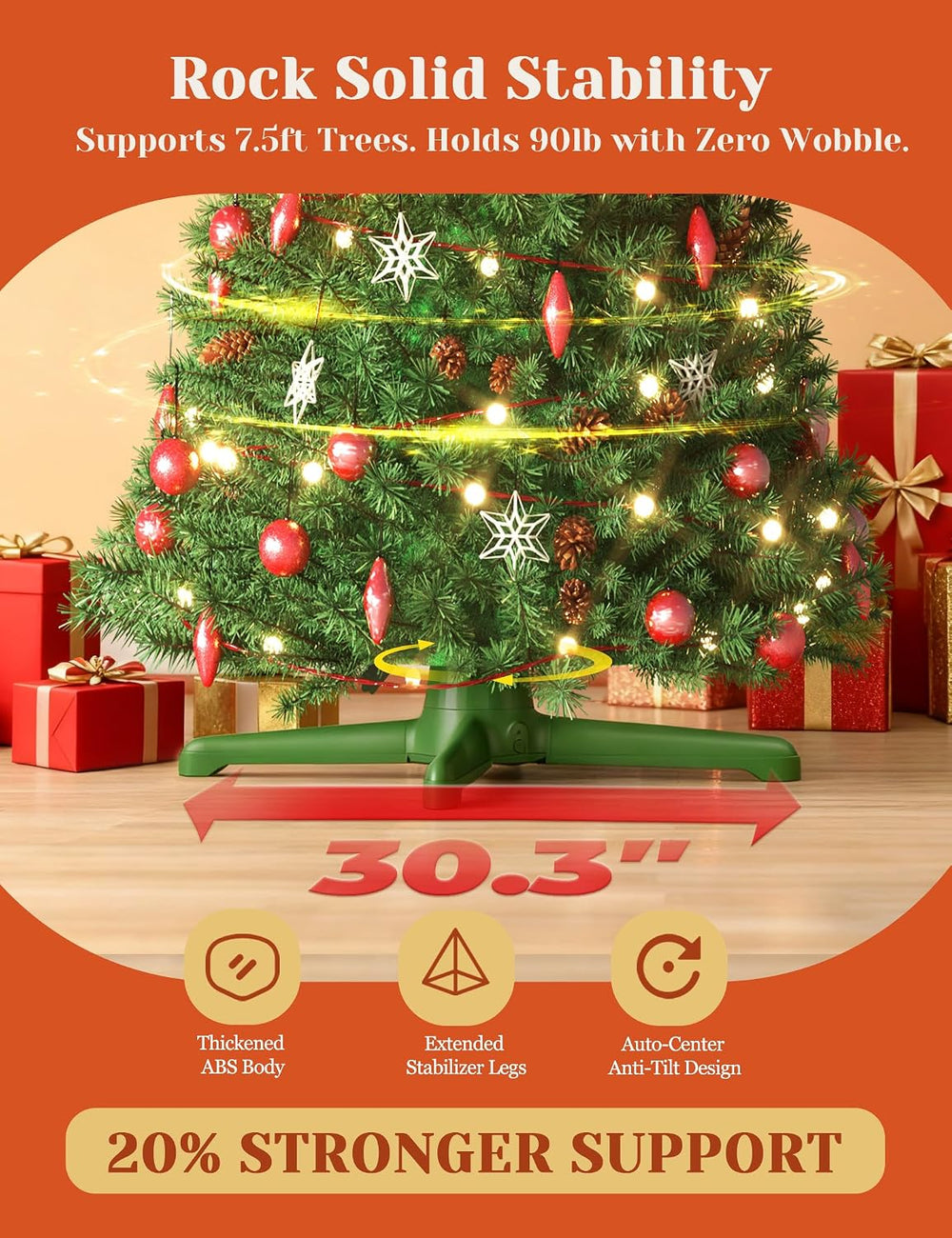 360° Rotating Christmas Tree Stand with Remote & Manual Control, 7.5ft/90lb