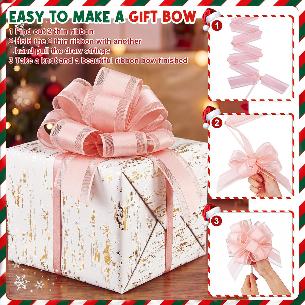 WILLBOND 100 Pcs Christmas Pull Bow for Gift Wrapping, Light Pink