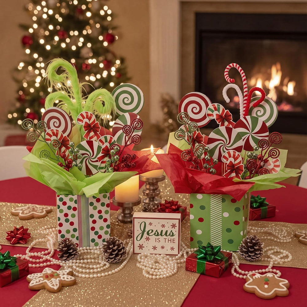 4 Set Christmas Lime Green and Red Party Table Centerpiece Decorations