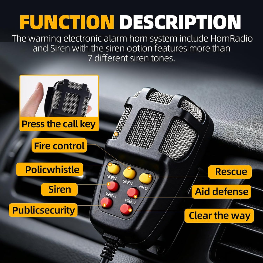 12V Car Siren Speaker PA System, Emergency Alarm Horn with Mic for Truck