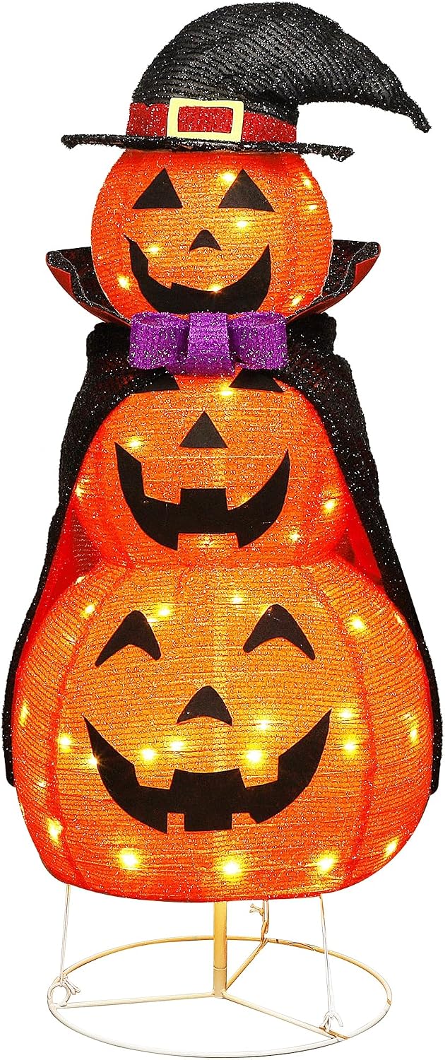 Lulu Home 3.5FT Light Up Halloween Decoration, Collapsible Stacked Pumpkins