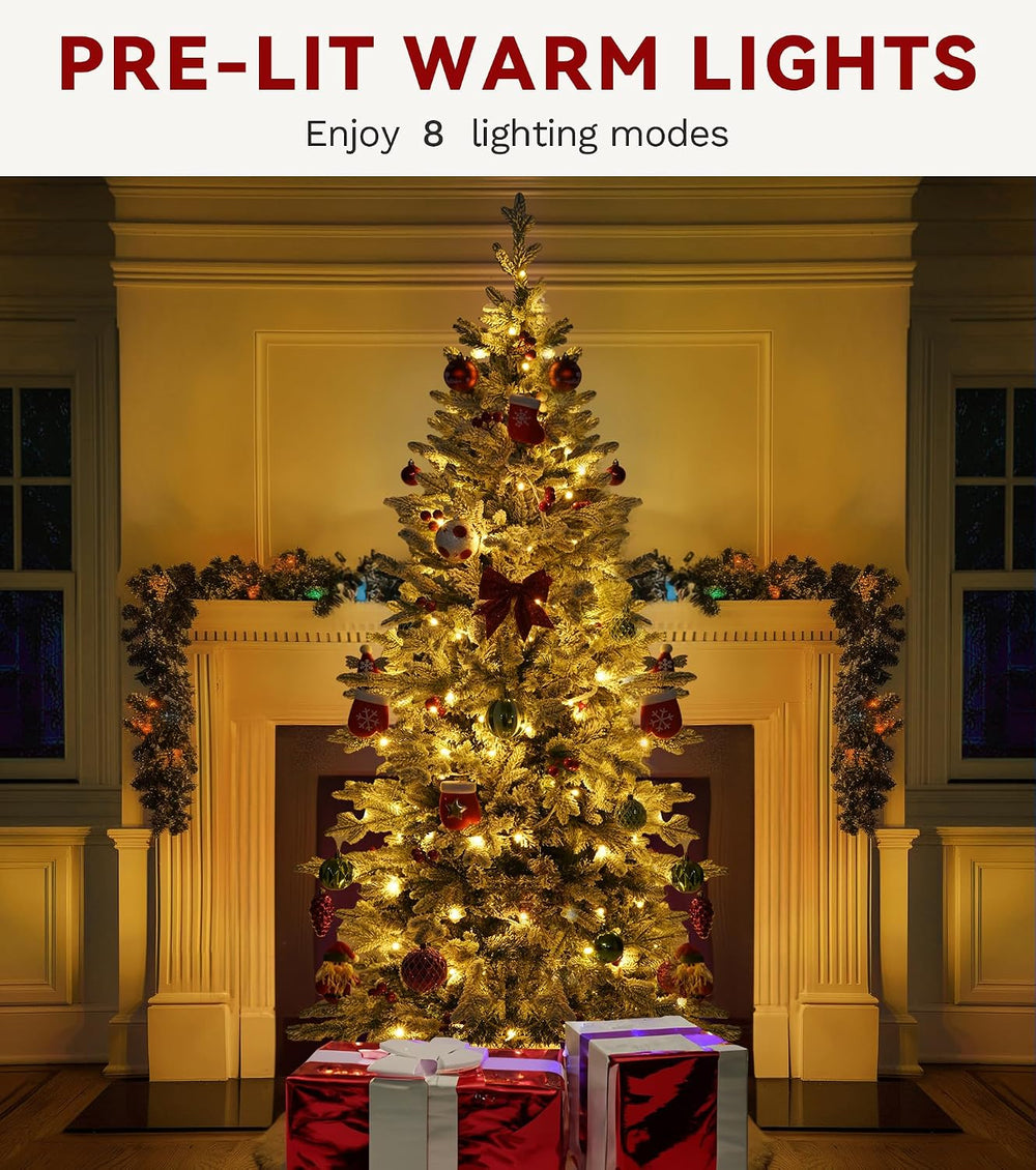 DWVO 4.5ft Pre-lit Flocked Arctic Fir Pencil Tree with Lights