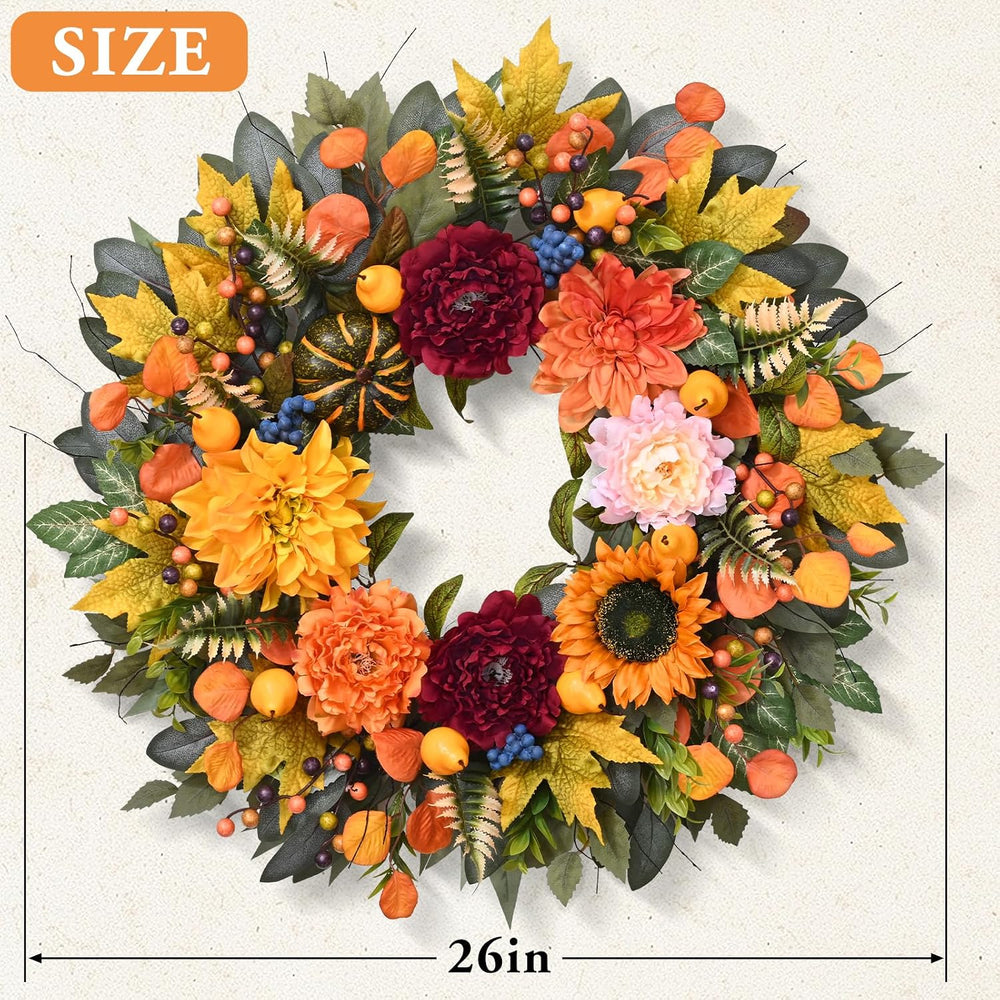 Waipfaru 2Pcs 26 in Harvest Fall Wreaths for Front Door Decor with Pumpkin
