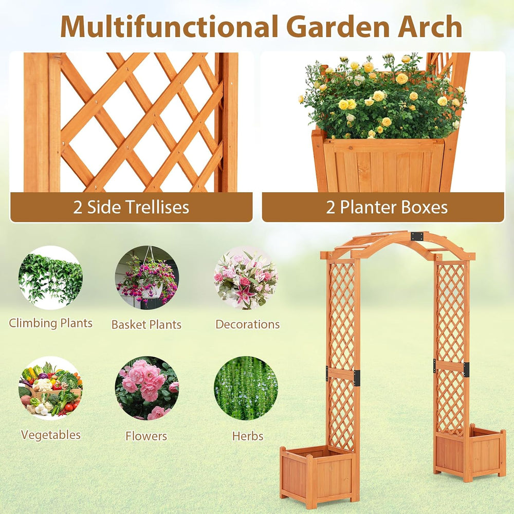 Giantex Garden Arbor with Planter Boxes, Wooden Arch with Trellis and Raised ...
