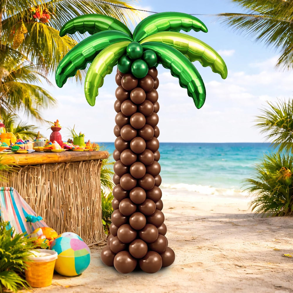 132 Pcs Palm Tree Balloon Column Stand Kit 6.5 Ft, 12 Pcs Green Palm Tree Lea...