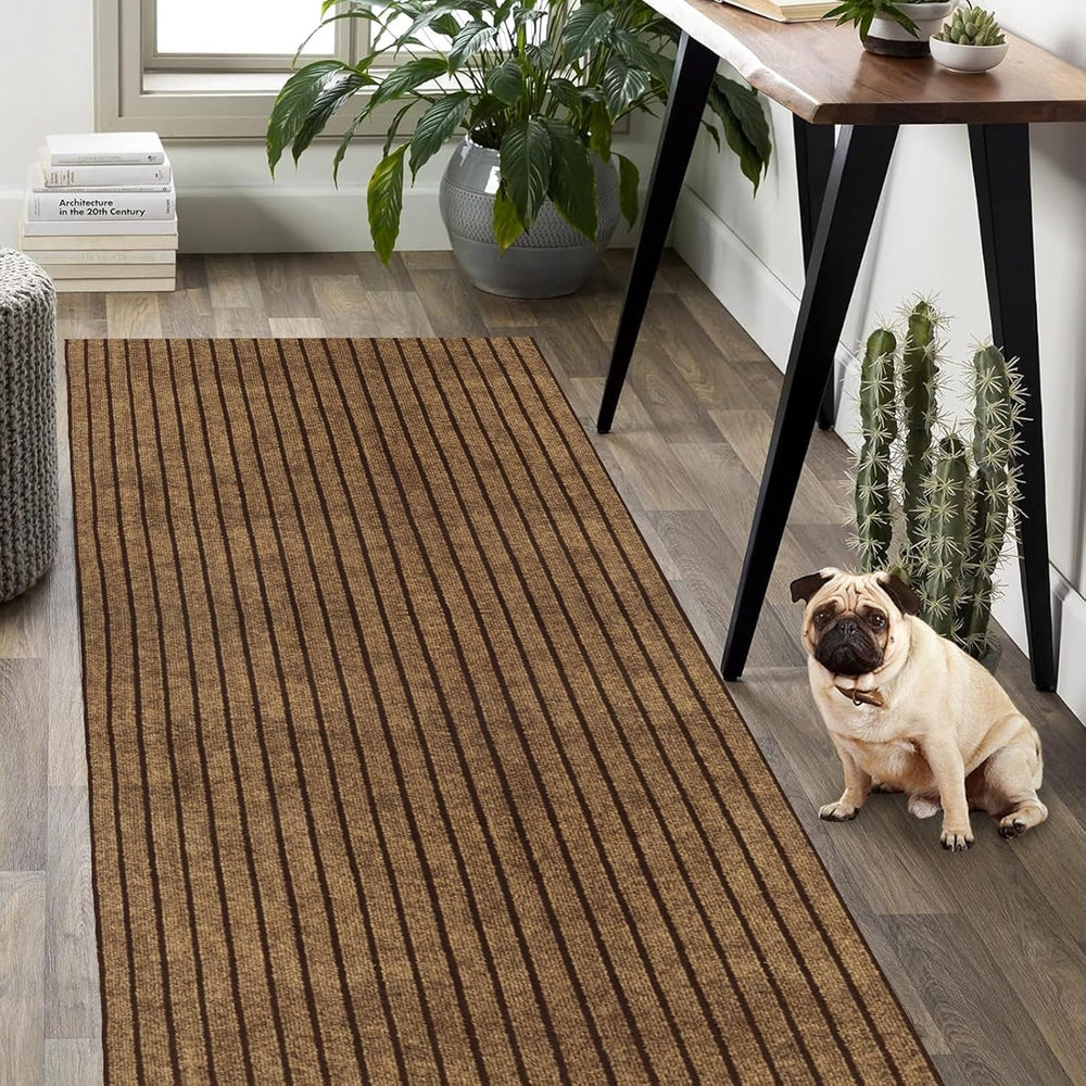 Weidear Hallway Runner Rug Non Slip-2 x 5Ft, Brown Stripe