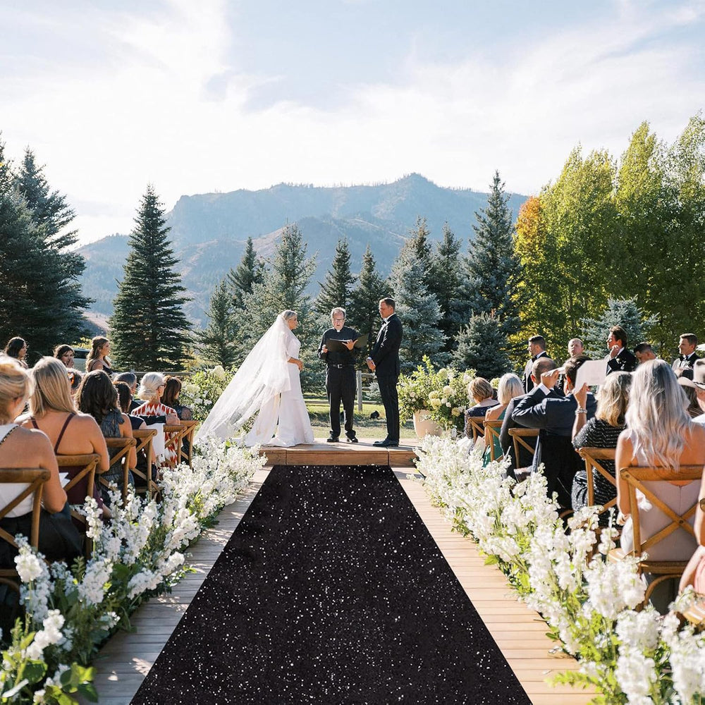Wedding Aisle Runner: 4FT×15FT Sequin Fabric - Black Sparkly Carpet Runner fo...
