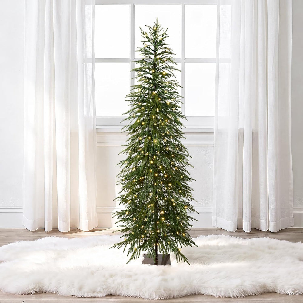 7ft Pre-Lit Artificial Slim Christmas Tree for Indoor Decor