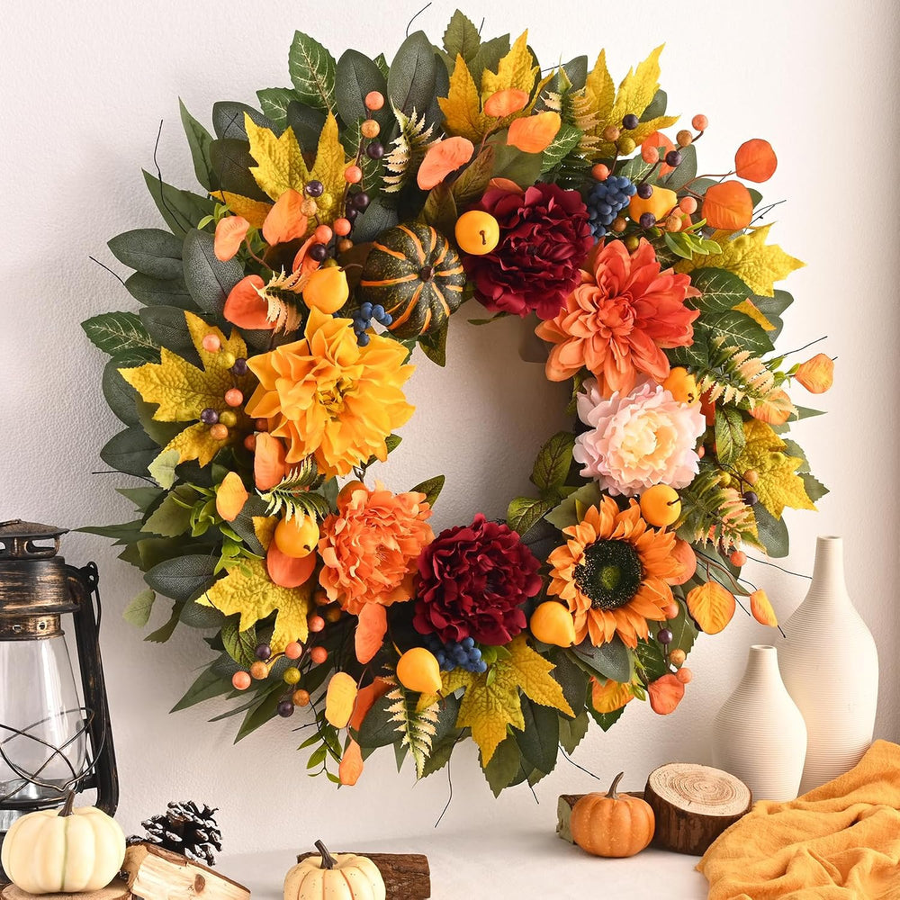 Waipfaru 2Pcs 26 in Harvest Fall Wreaths for Front Door Decor with Pumpkin