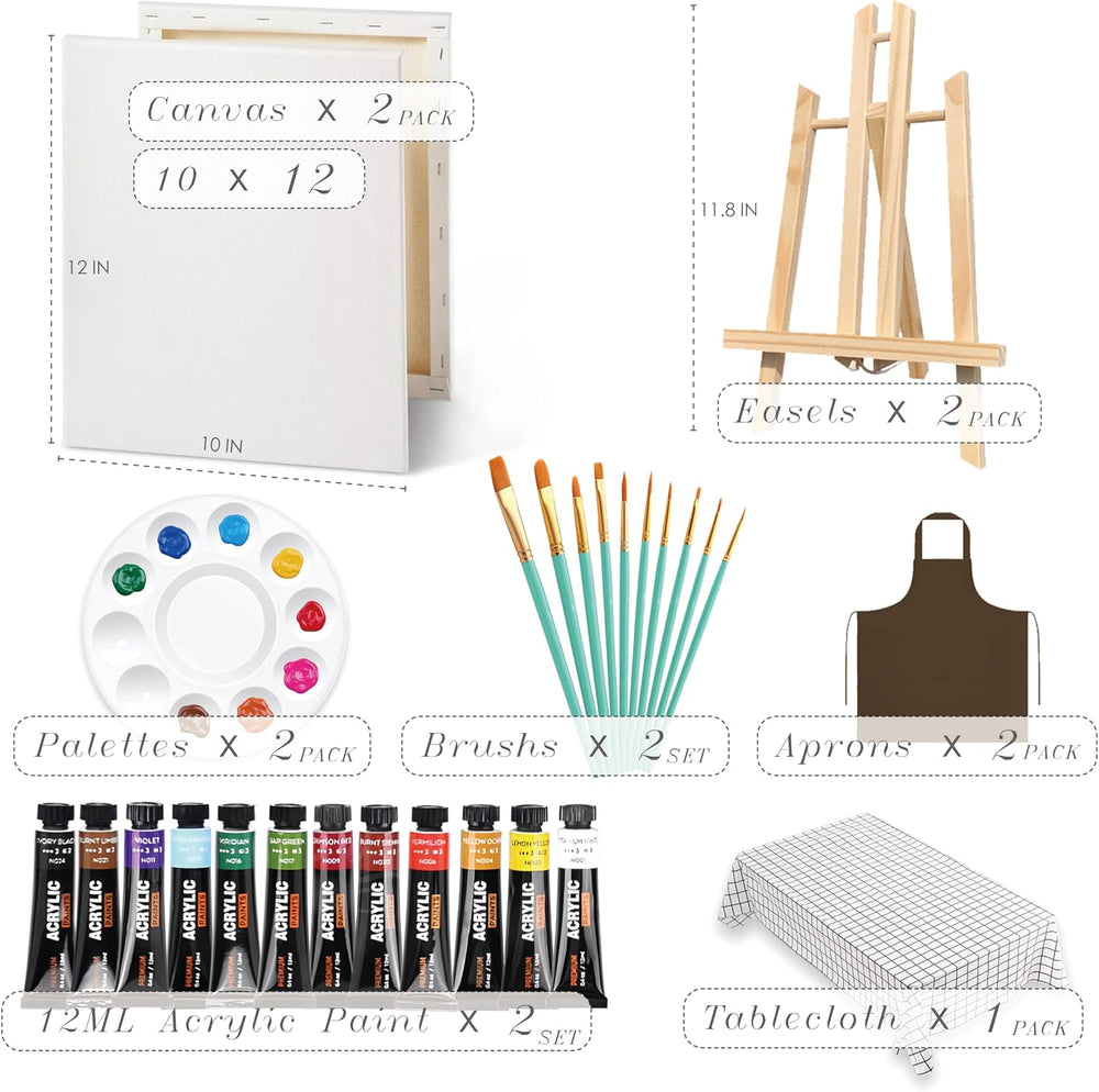 2 Pack Sip and Paint Kit for Adults, 10x12 Canvas Date Night
