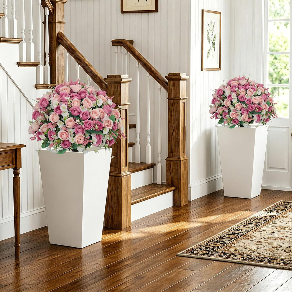 24" Artificial Potted Flowers for Outdoors, Silk Rose Faux Plants