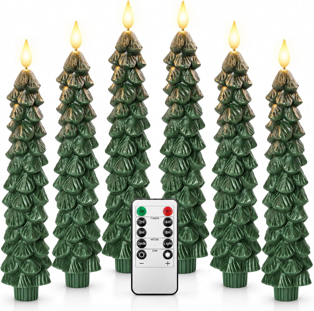 Christmas Tree Flameless Taper Candles, Christmas Holiday Indoor Decoration