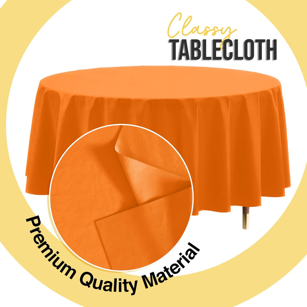 Exquisite 66% Thicker Orange Round Tablecloth 84" - 48 Pack