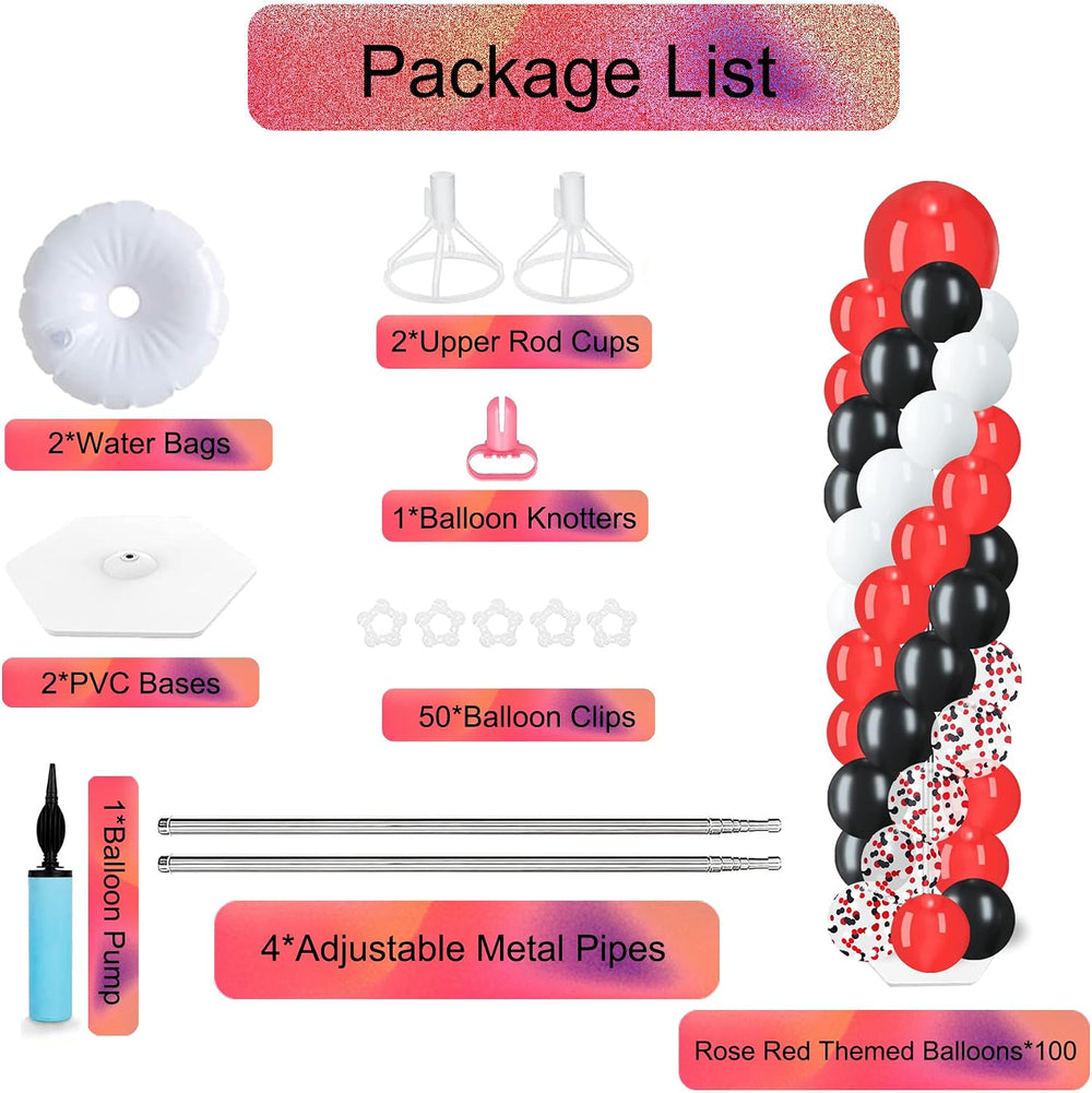Balloon Column Stand Kit, 2 Sets with 100 Balloons & Adjustable Bases