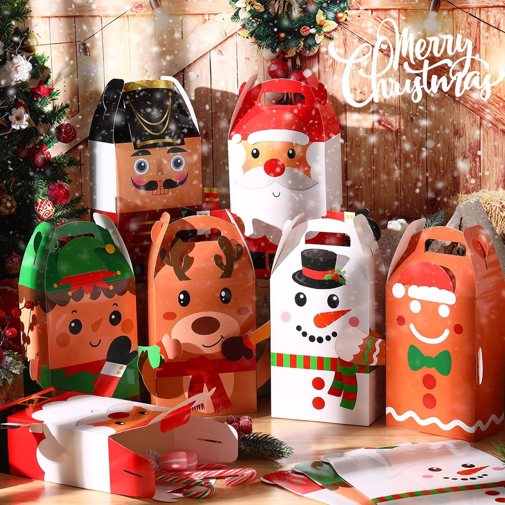 Harloon 48 Pcs Christmas 3D Gift Boxes with Handle Santa Nutcracker