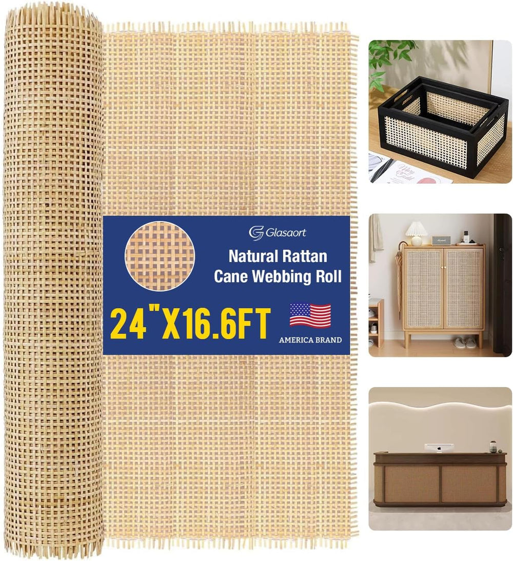 24"×16.6FT Width Natural Square Cane Webbing Material for DIY
