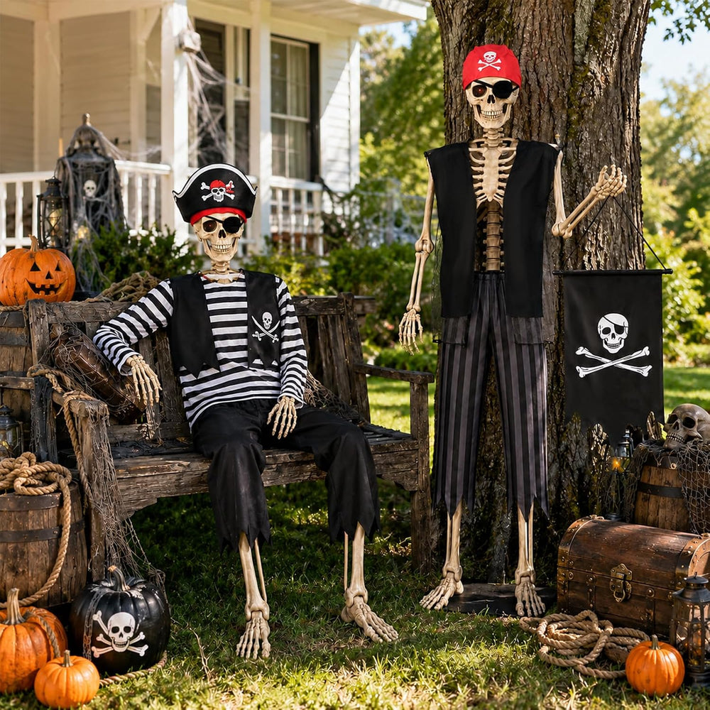 Halloween Skeleton Pirate Outfits Costume for 5-6 FT Skeletons Decoration