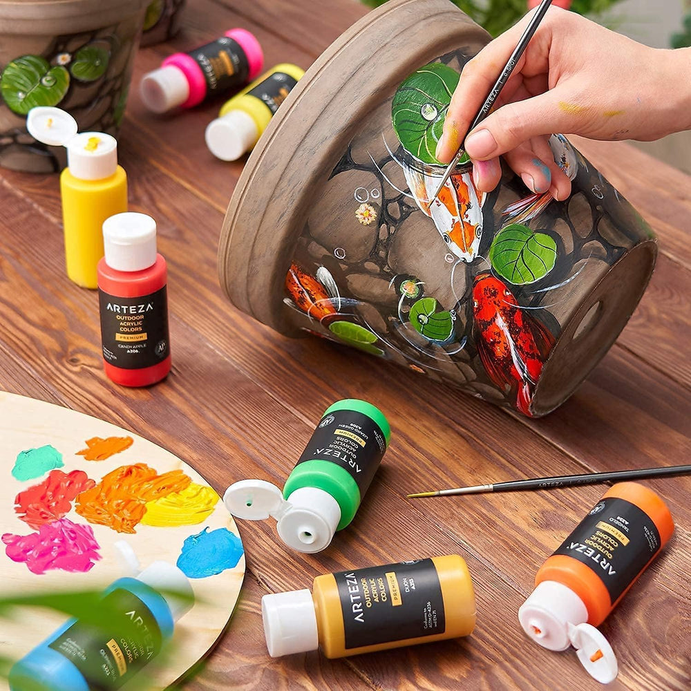 Arteza Outdoor Paint and Wood Slices Bundle, Painting Art Supplies for Artist...