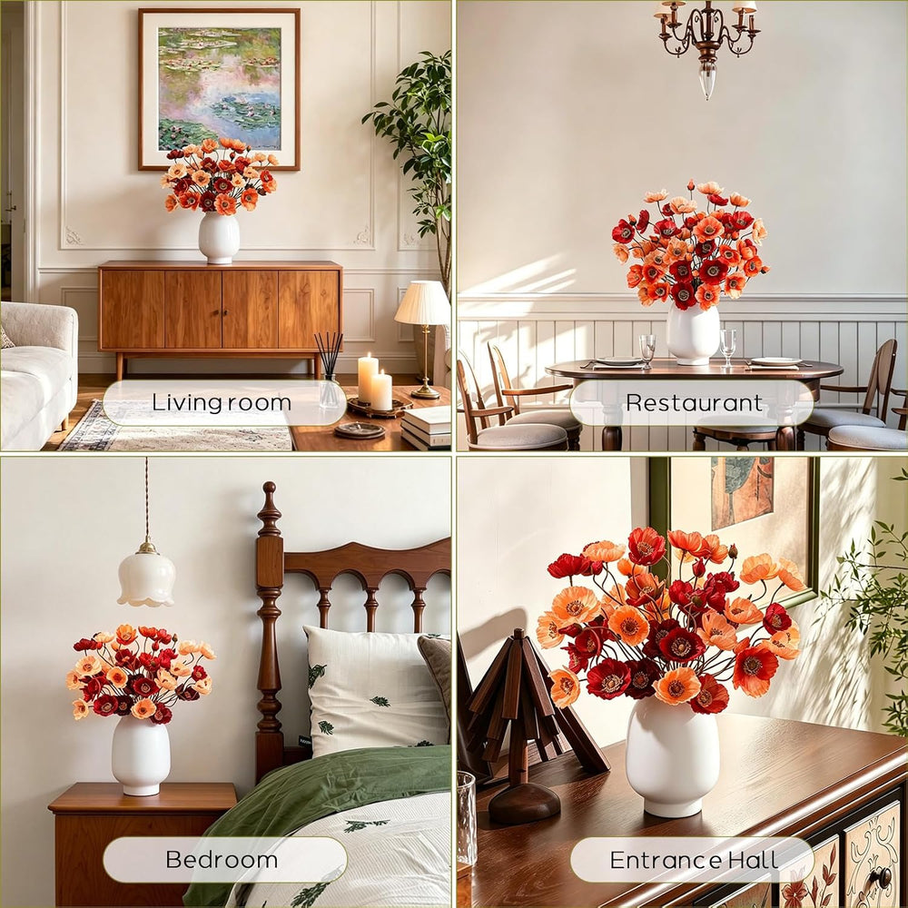 Artificial Poppy Flowers, 6 Bundles Faux Poppies for Vase Decor