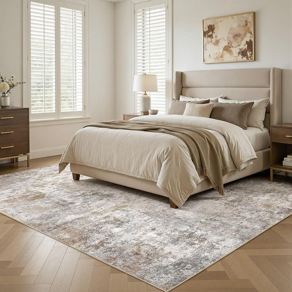 UERMEI 8x10 Area Rug Living Room Rugs Washable Neutral Brown Grey Carpet