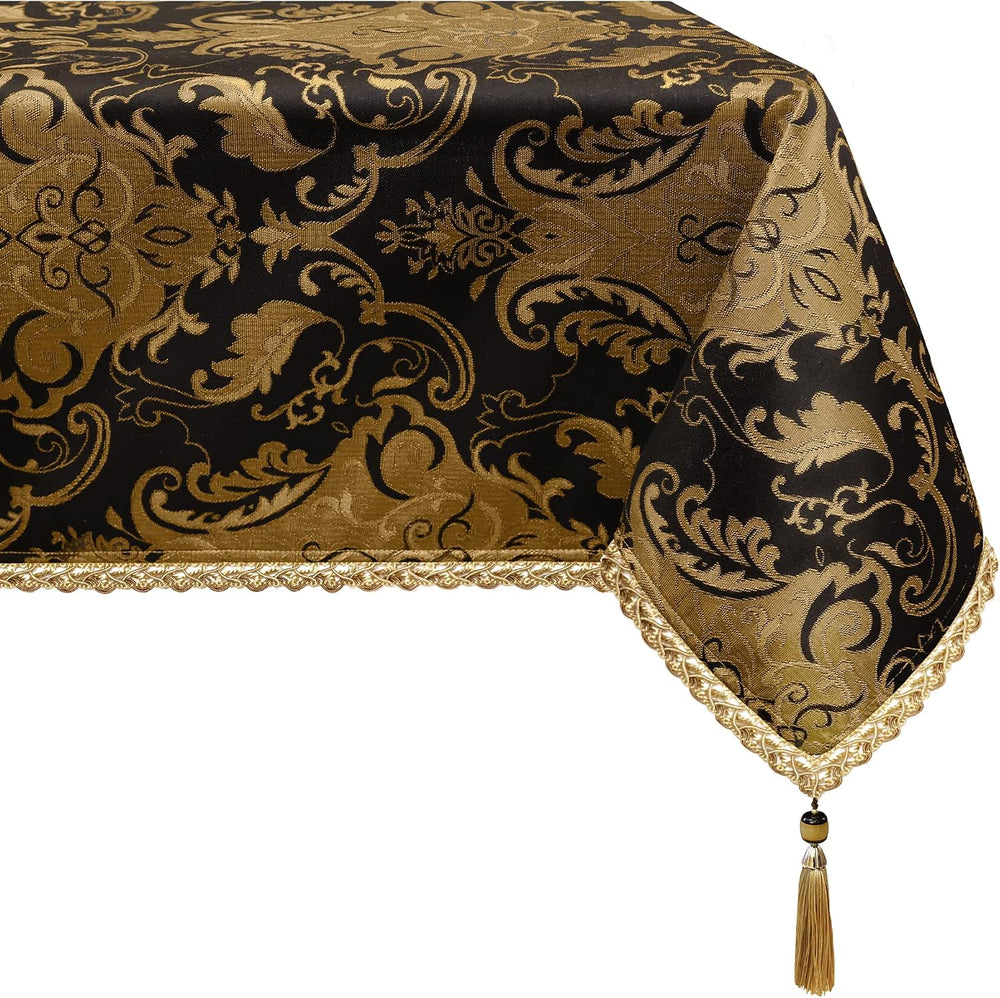Loom and Mill Luxury Rectangle Fabric Tablecloth 60x120 Inch, Black