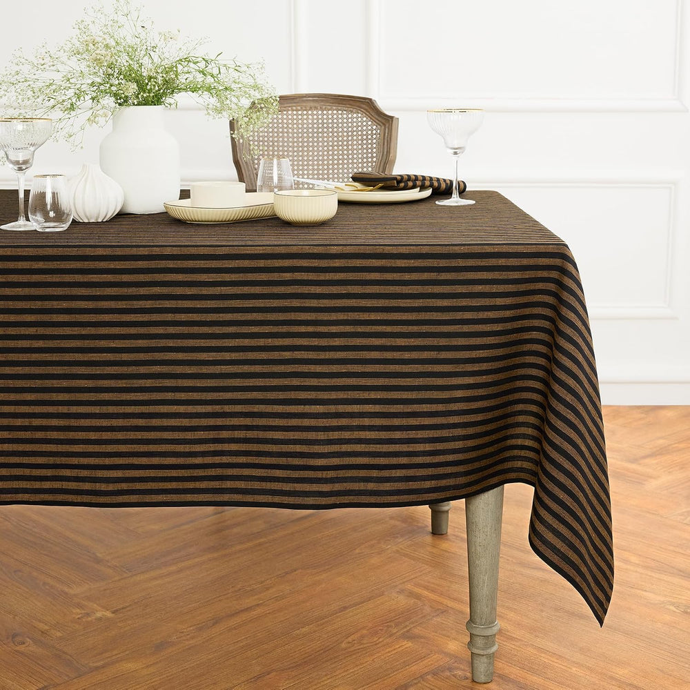 Solino Home 100% Pure Linen Rectangle Tablecloth 60 x 120 in, Brown Sugar