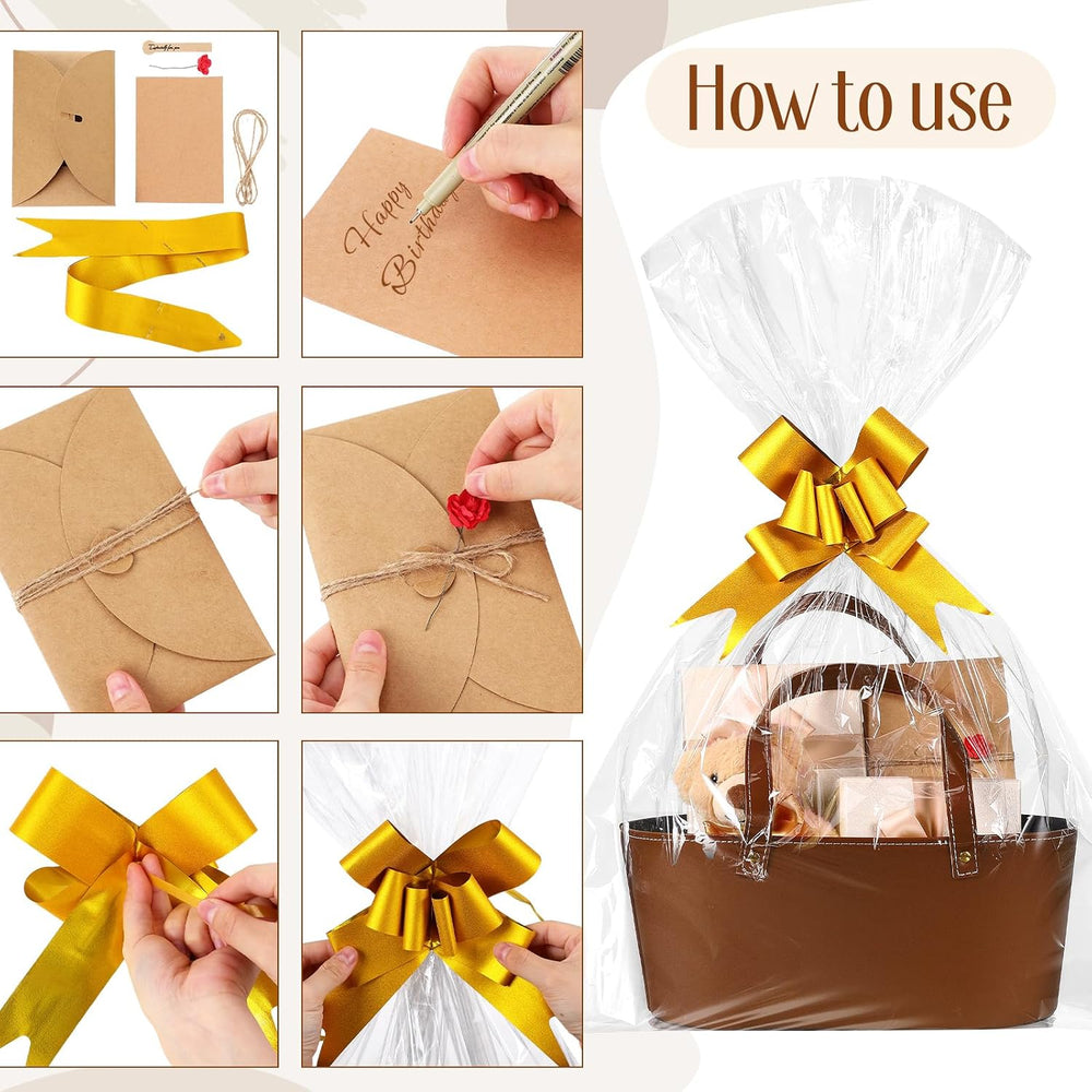Wonderjune Empty Baskets for Gift Leather Thanksgiving Gift Bags, Brown