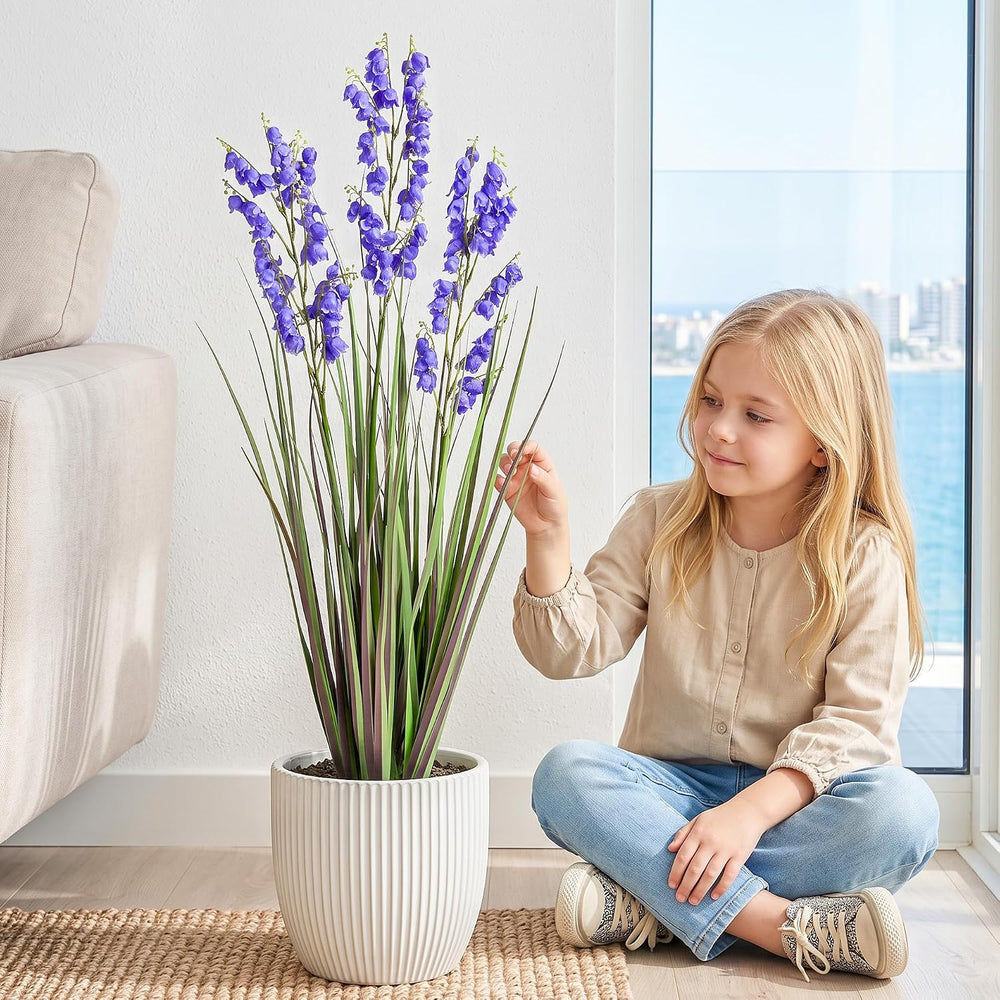 36-inch Artificial Grass Plant with Pot, Lavender Purple Artificial Flowers, ...