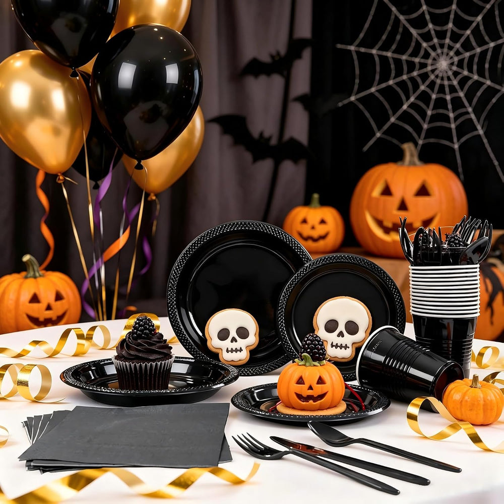 MirthMood 350PCS Black Disposable Plates,black plates disposable for Party