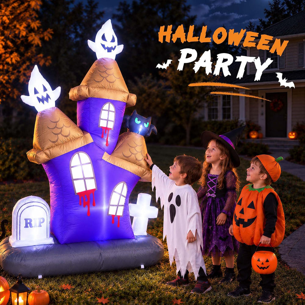 6.2FT Inflatable Halloween Decoration Outdoor Blow Up Castle Yard LED Decor