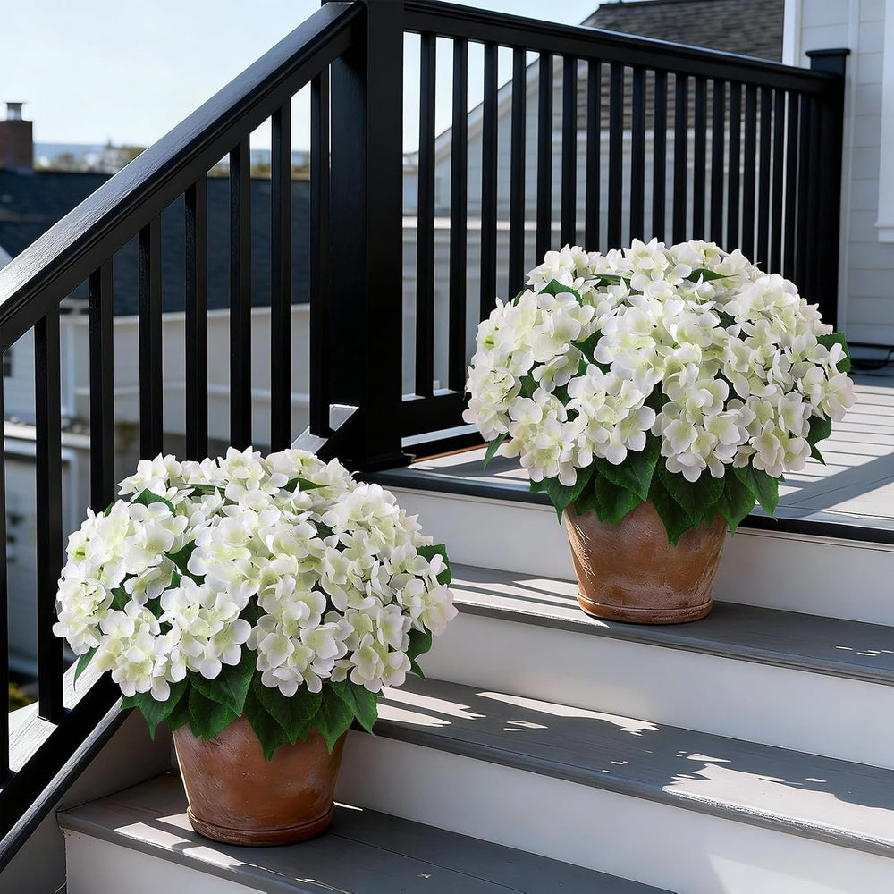 2 Sets Artificial Hydrangea Flower Topiary Ball Trees for Porch (White)