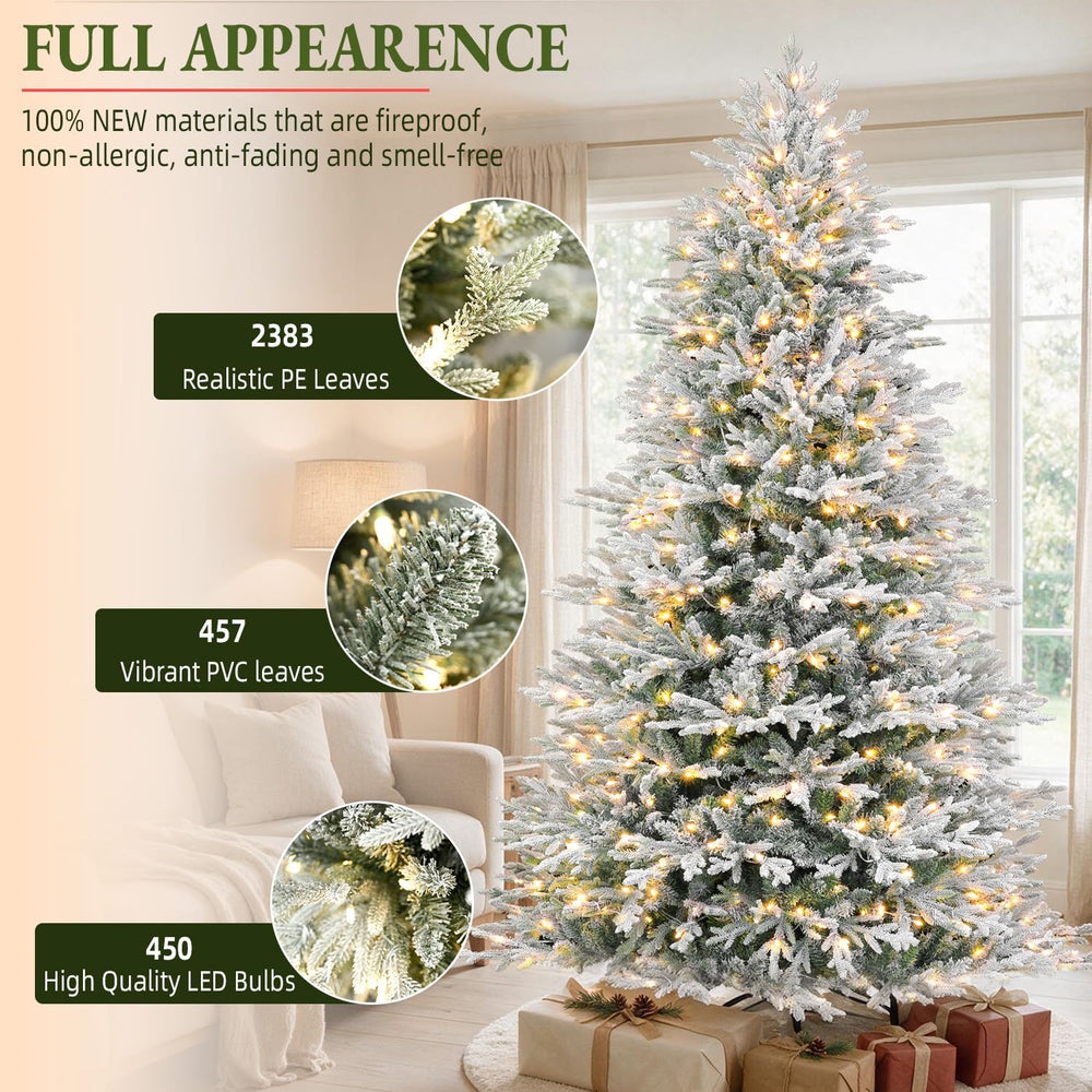 7.5FT Prelit Premium Flocked Christmas Tree, 3325 Realistic Tips