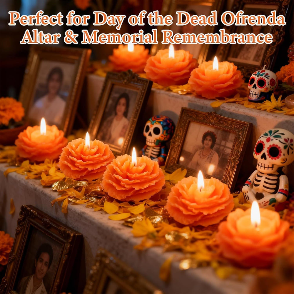 24 PCS Marigold Orange Candles, Day of The Dead Decor