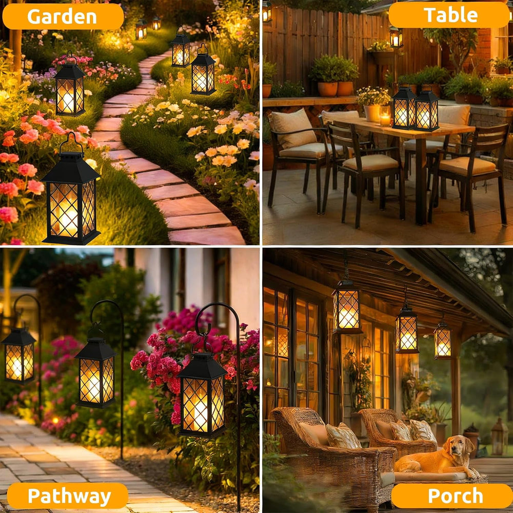2 Pack 14'' Large Tempered Glass Solar Lanterns Outdoor Waterproof