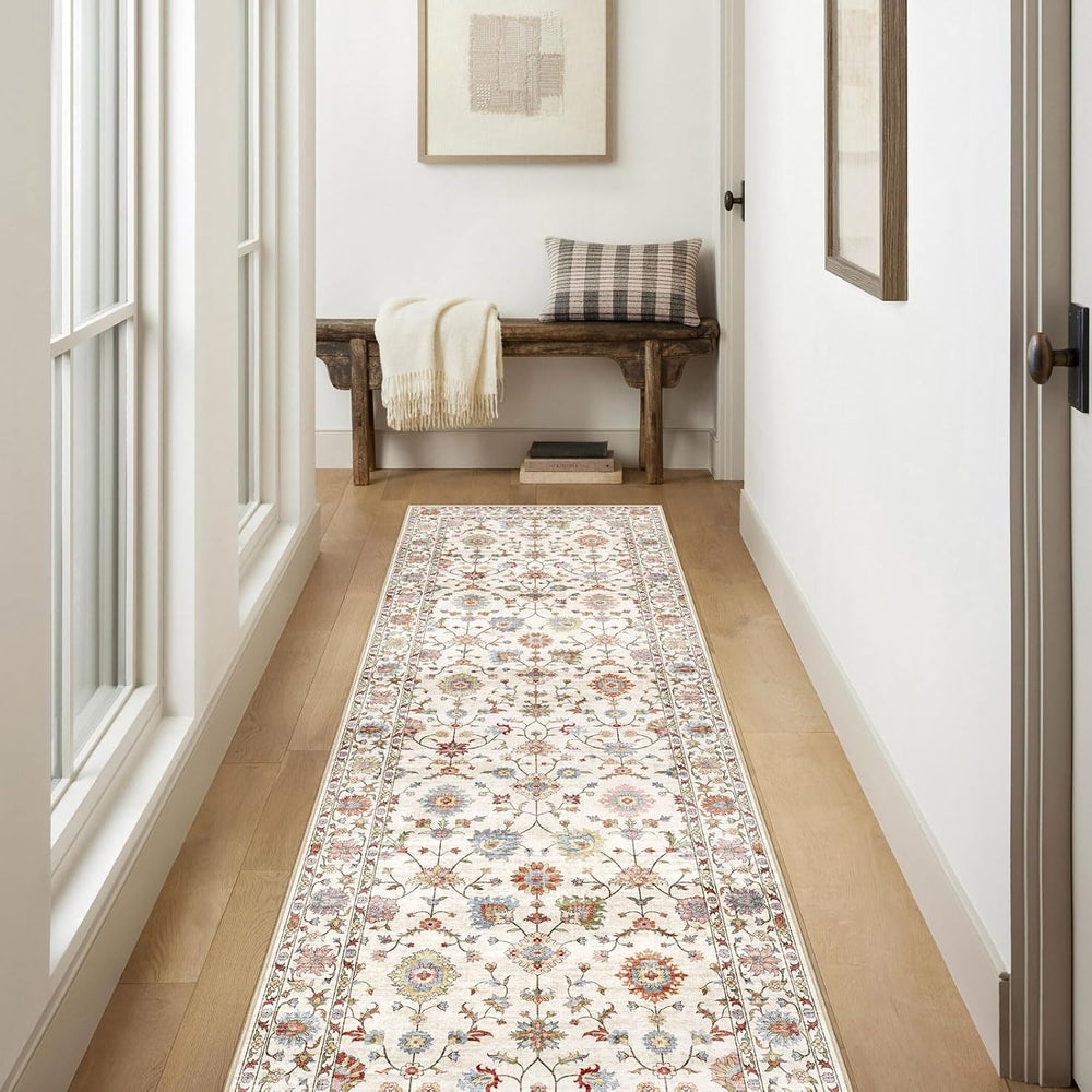 LUXRUG Kitchen Runner Rugs Non Skid Washable - 2.5x8ft Long Cream Colorful