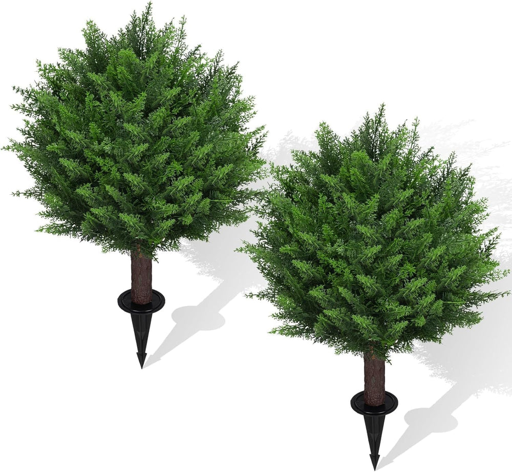 AOKIIE Artificial Cedar Topiary Bushes 24" with Ground Spike 2PCS
