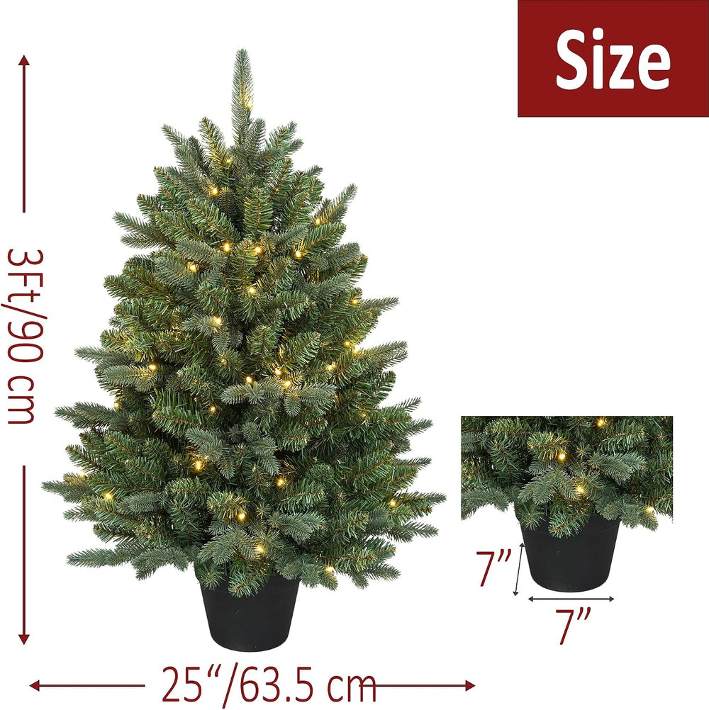 3Ft Pre-Lit Artificial Christmas Tree Tabletop with 70 Warm Lights Battery Op...