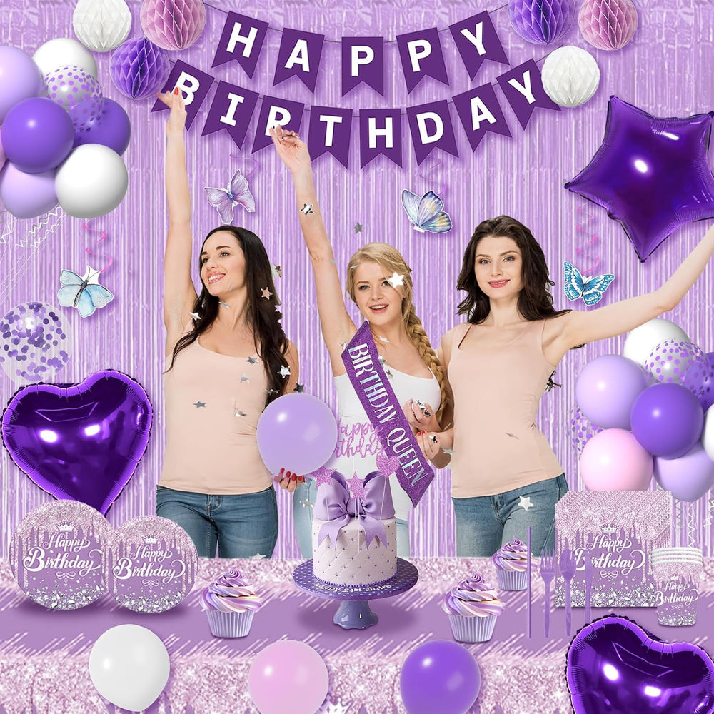 Purple Birthday Decorations with Pastel Purple Pink and White Balloons and Ha...