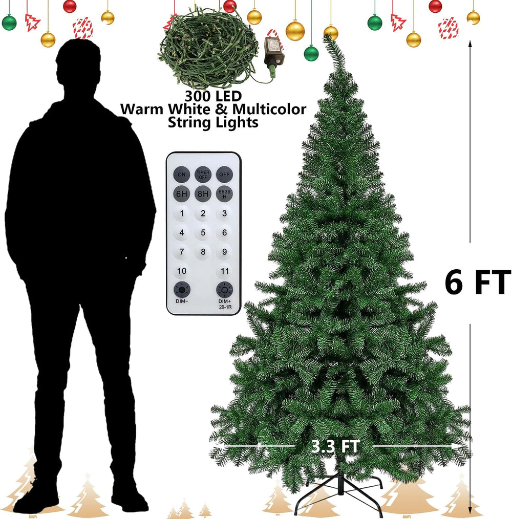Lulu Home 6FT Artificial Christmas Tree, RC 300 LEDs