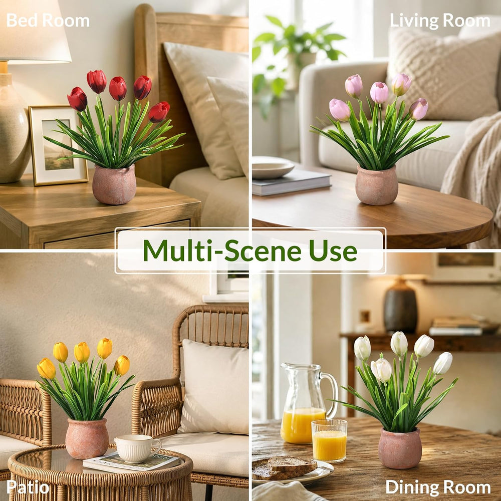 2 Pack Small Fake Plants, Mini Artificial Tulip Potted Plants with Flowers